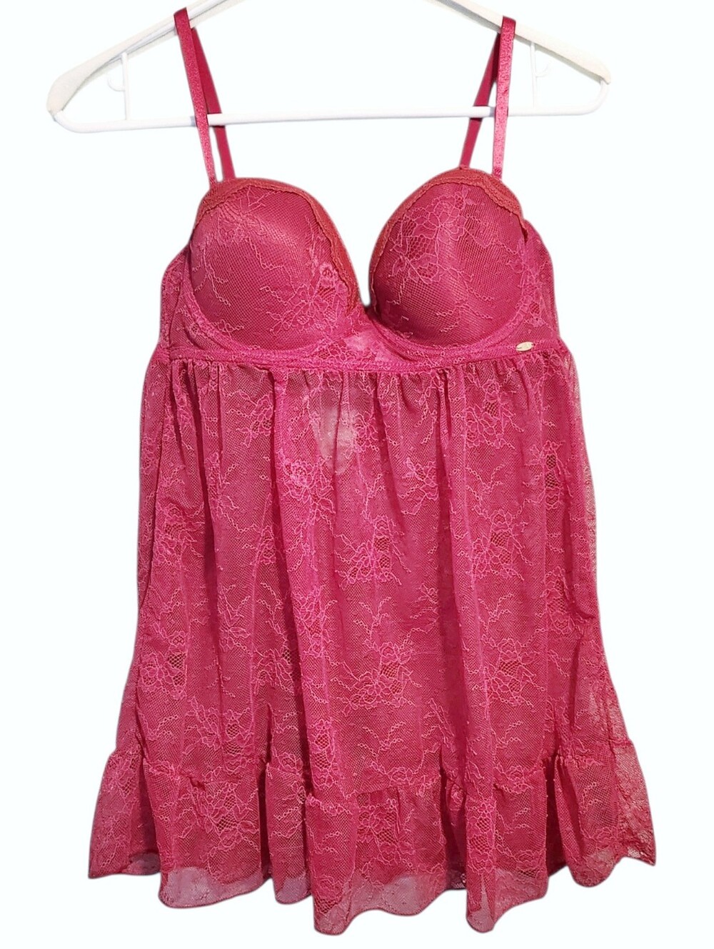 Jessica Simpson Lingerie Lace Babydoll Dress Pink with Padded Push Up Bra Size M
